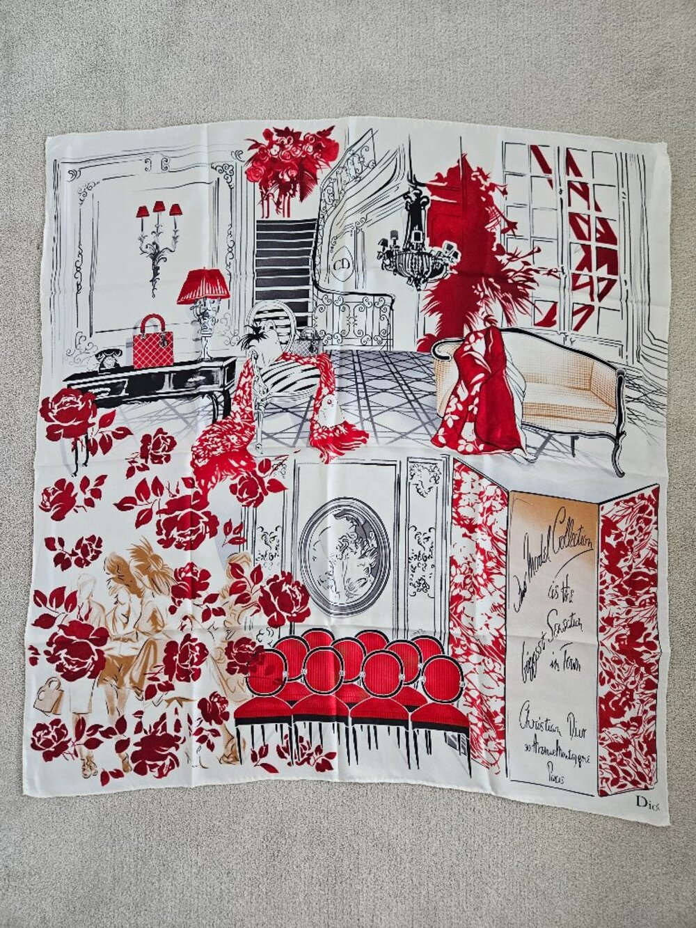 Red print Silk twill square 90cms
